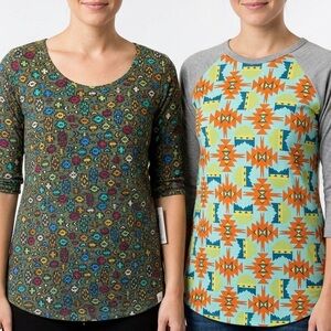 LuLaRoe Womens Top Bundle XXS & XS Geometric Print Raglan Tee Casual Lot of 2